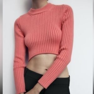 Zara Curved Hem Sweater In Pink Size Small